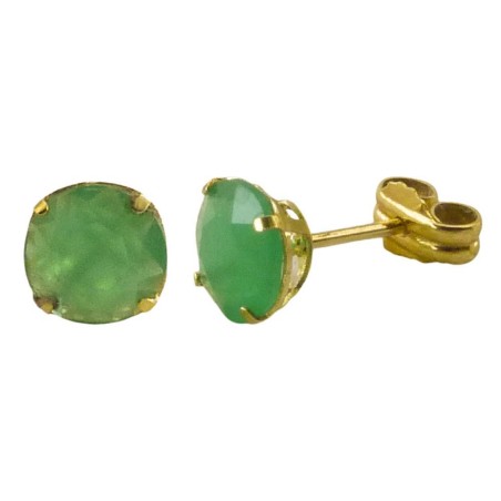 RR-5076E - Pendientes oro 18k con 4 garras y ágata verde de 6mm con cierre de presión