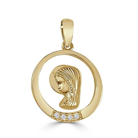 Medalla Virgen niña oro y circonitas con nácar