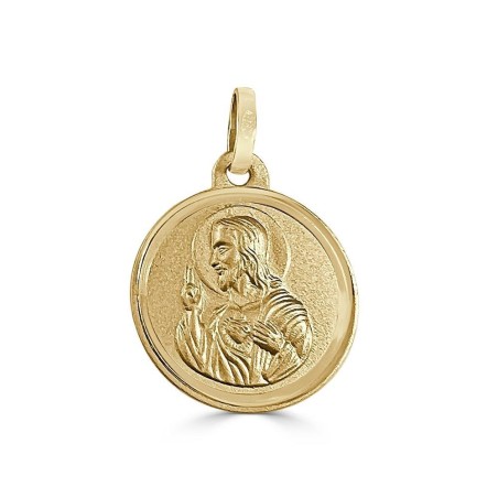 VI-01161 - Medalla escapulario de oro 18k con la imagen del Corazón de Jesús y Virgen del Carmen