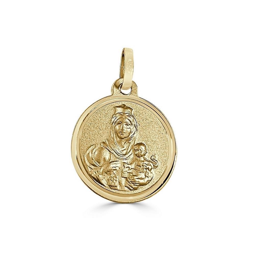 Medalla escapulario 14mm de oro 18k con la imagen del Corazón de Jesús y Virgen del Carmen