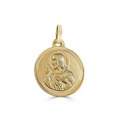 Medalla escapulario 14mm de oro 18k con la imagen del Corazón de Jesús y Virgen del Carmen