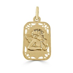 Medalla rectangular para bebé de oro 18k con el Ángel de la guarda