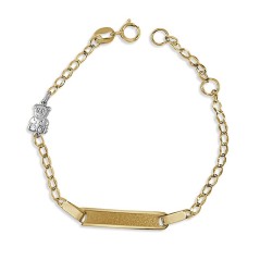 M-2123455AB - Pulsera de oro amarillo 18k con chapa para grabación y detalle de osito