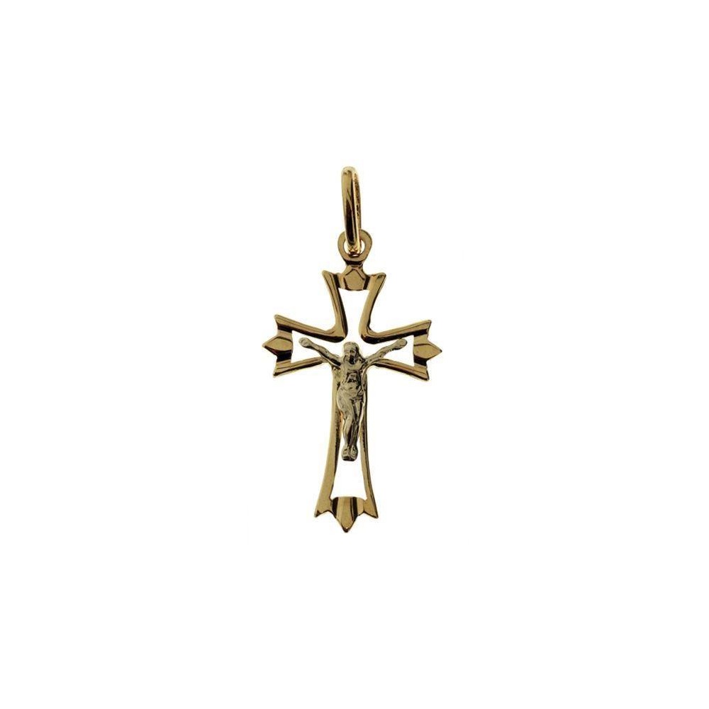 6150 - Cruz de oro de 18 ktes. con cristo en oro  blanco. Medidas 38x18 mm.