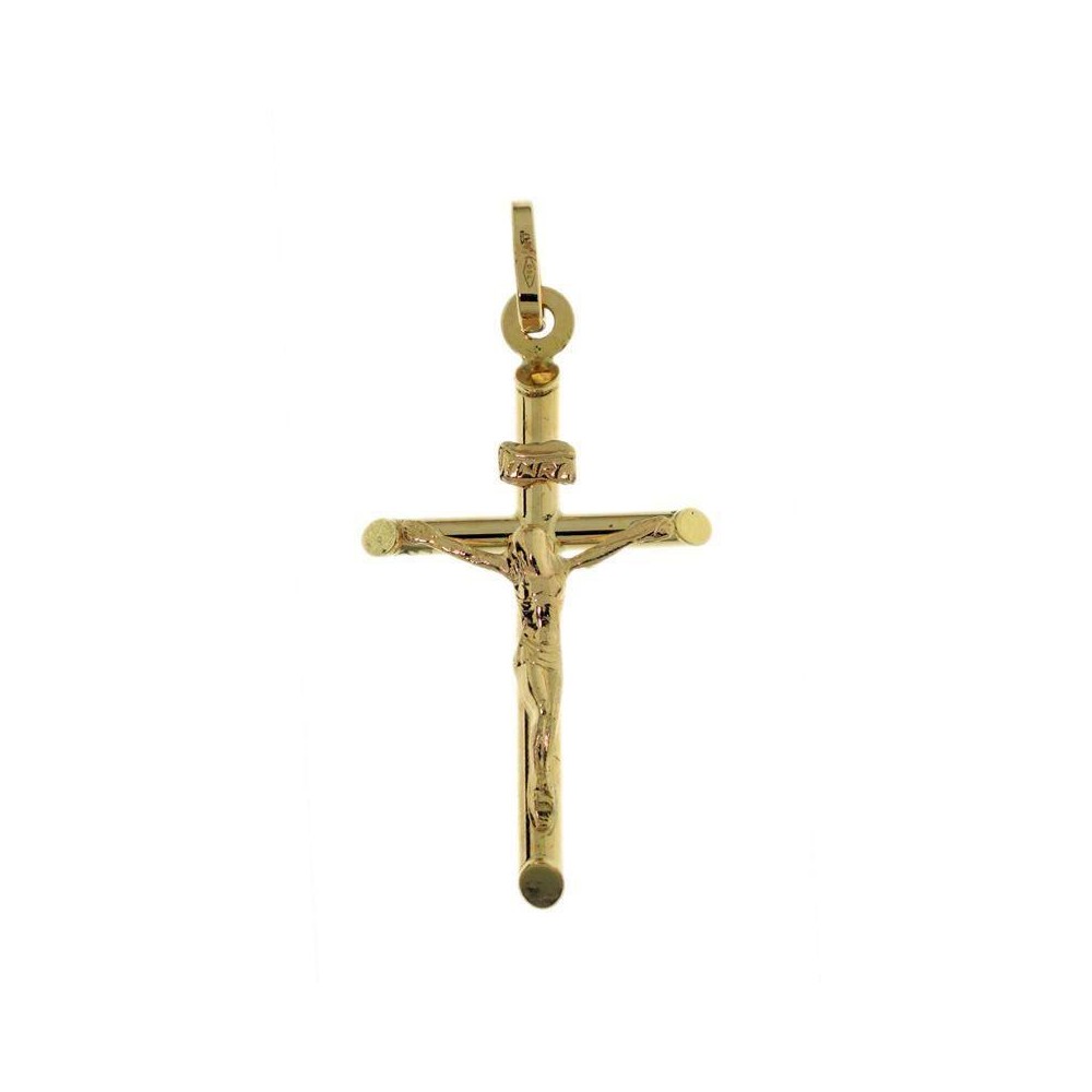 V/254 - Cruz de oro de 18 ktes. con cristo. Medidas incluida anilla: 38x18 mm. Grosor de