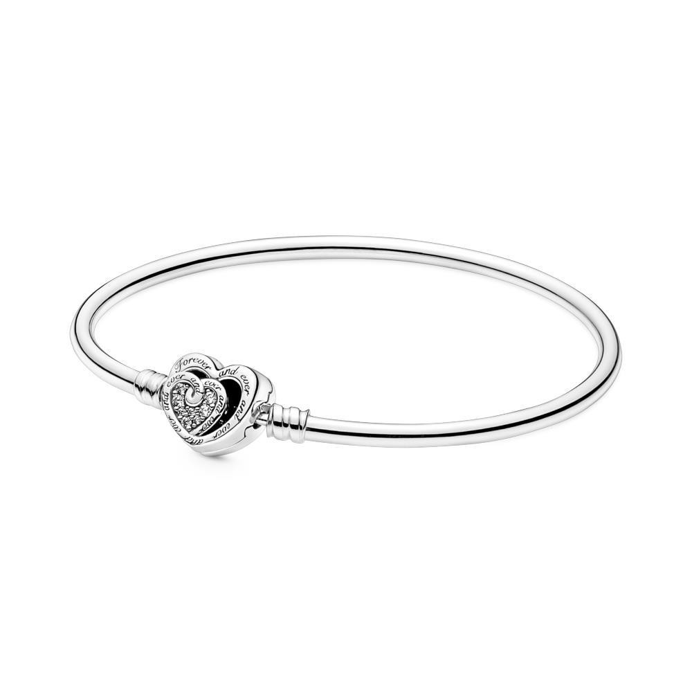 591064C01 - STERLING SILVER BANGLE WITH HEART CLASP AND CLEAR CUBIC ZIRCONIA