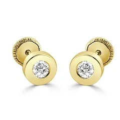 Pendientes para bebé de oro amarillo de 18k con forma de donut y piedra de 5mm