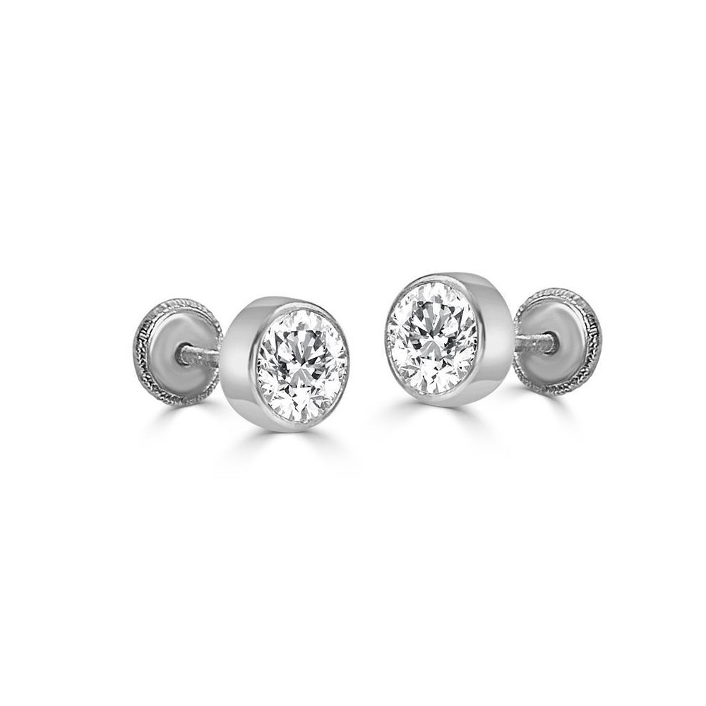 6185B - Pendientes de oro blanco chatón con circonita de 4mm