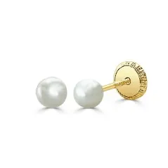 Pendientes para bebé de oro 18k con perla de 3-3,5 mm