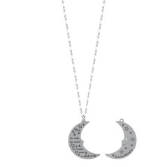 Colgante de acero Luna con cadena con esmalte blanco