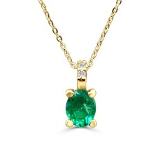 Colgante de oro de ley con cadena, esmeralda oval y diamantes