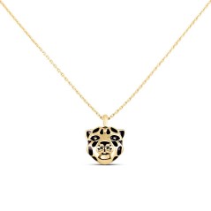 Collar midi bañado en oro de 18k. con cabeza de leopardo esmaltada en negro. 