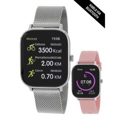 B58009/3 - Reloj Smart Watch con malla milanesa y correa de silicona rosa