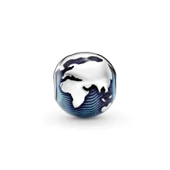 Clip Pandora de plata Globo terráqueo con esmalte azul transparente