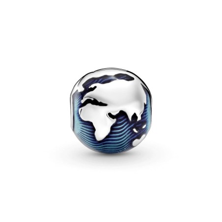 799429C01 - Clip Pandora de plata Globo terráqueo con esmalte azul transparente