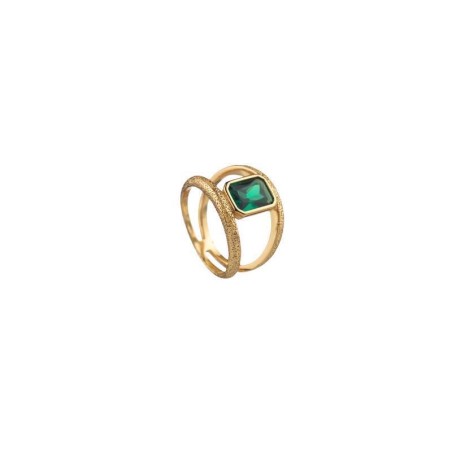 2280243-658 - Anillo ancho CLEOPATR con baño de oro 18k y circonita verde