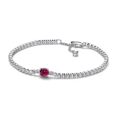  Pulsera Tenis en plata de ley Gema Roja Redonda en Pavé  