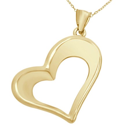 Colgante de oro 18k liso con forma de corazón y cadena