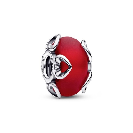 Charm de cristal de Murano en plata de ley Rojo Helado & Corazones