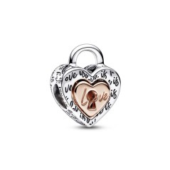 782505C00 - Charm en plata de ley y con un recubrimiento en oro rosa de 14K Candado Corazón Divisible en Dos Tonos