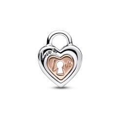 782505C00 - Charm en plata de ley y con un recubrimiento en oro rosa de 14K Candado Corazón Divisible en Dos Tonos