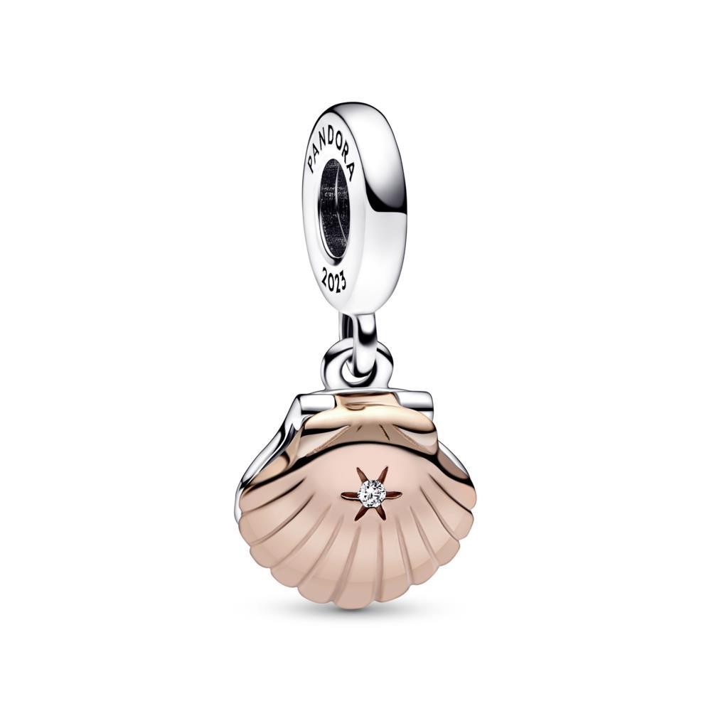 Charm Colgante en plata de ley y  con un recubrimiento en oro rosa de 14k Concha de Mar & Perla Cultivada de Agua Dulce Pandora 