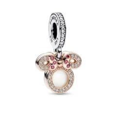 782615C01 - Charm Colgante Doble en plata de ley y con un recubrimiento en oro rosa de 14k Silueta Minnie Mouse de Disney Pandor