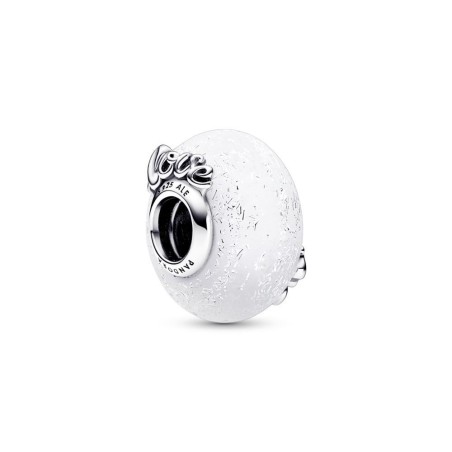 Charm de Cristal de Murano Blanco Brillante en plata de ley Amor & Mamá Pandora