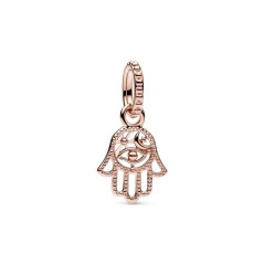 789144C00 - Charm Colgante con un recubrimiento en oro rosa de 14k con Hamsa Protectora Pandora