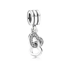 PA791242CZ - Charm Pandora de plata de ley con circonitas. Forma: 2 corazones. Largo total: 2