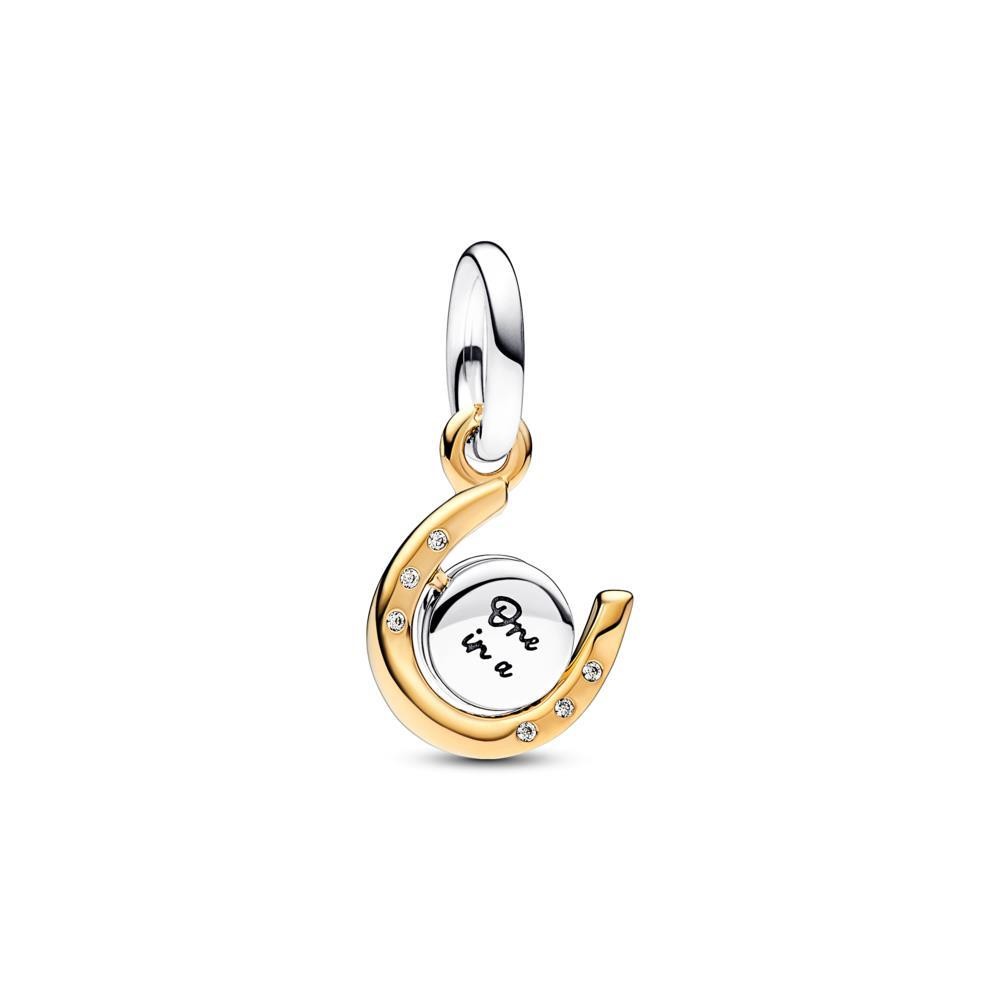 Charm Colgante en plata de ley y con un recubrimiento en oro de 14k Herradura Disco Giratorio en Dos Tonos Pandora