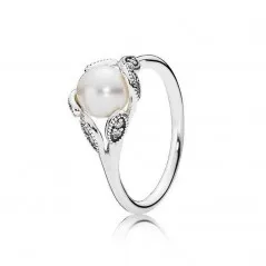 Anillo Pandora de plata con circonita y perla. Talla 52