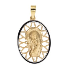 Medalla de oro 18k ovalada bicolor con imagen virgen niña