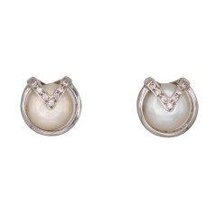 Z-1840 - Pendientes de oro blanco con 14 circonitas y 2 perlas