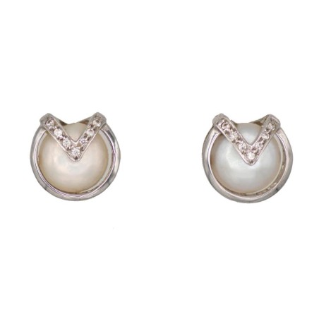 Z-1840 - Pendientes de oro blanco con 14 circonitas y 2 perlas