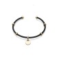 14110P01010 - PULSERA CHIC DE ACERO MILANESA EN IP NEGRO , CON DETALLES ACERO IP DORADO Y CIRCONITAS BLANCAS