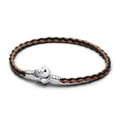 Pulsera en plata de ley Pandora Moments en Cuero Trenzado con Cierre El Rey León de Disney​ Pandora