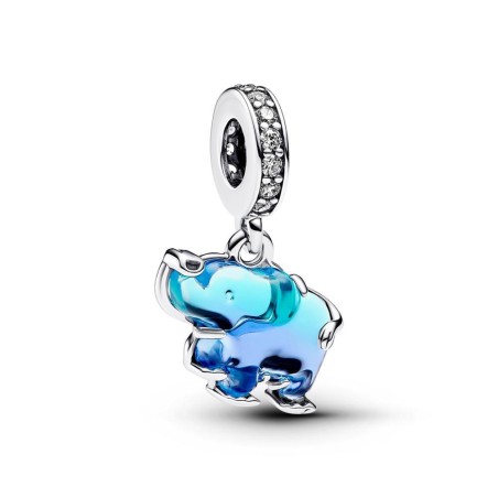 Charm Colgante de Cristal de Murano Azul en plata de ley Elefante Pandora