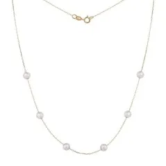 Collar de oro 18k de cadena con 6 perlas de 5 mm. Largo de 42 ctm. adaptable a 40 cm.