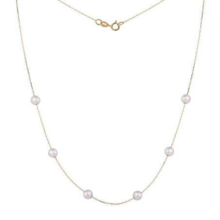 Collar de oro 18k de cadena con 6 perlas de 5 mm. Largo de 42 ctm. adaptable a 40 cm.
