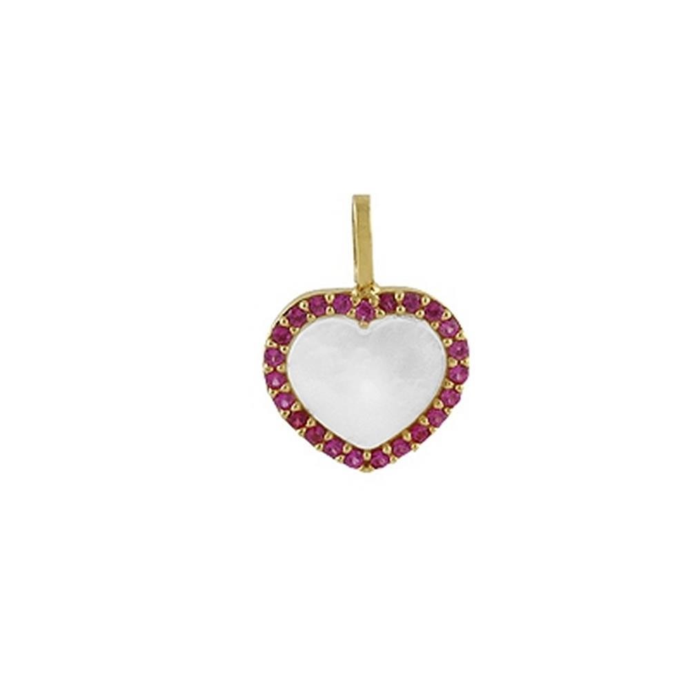 1-70105-0-7 - Colgante de oro 18k en forma de corazon con nacar y circonitas de color rojo. 