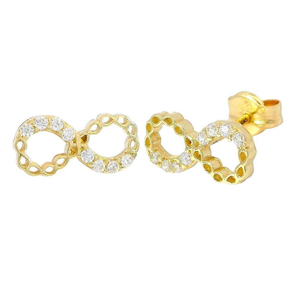 Pendientes Infinito de Oro Blanco 18K con Circonitas – 10x4,5mm | Envío Rápido