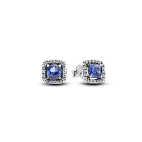 293551C01 - Pendientes de botón en plata de ley Halo Azul Cuadrado Brillante | Pandora Oficial