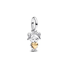 Charm Colgante en plata de ley y con un recubrimiento en oro de 14k Niña Feliz | Pandora Oficial