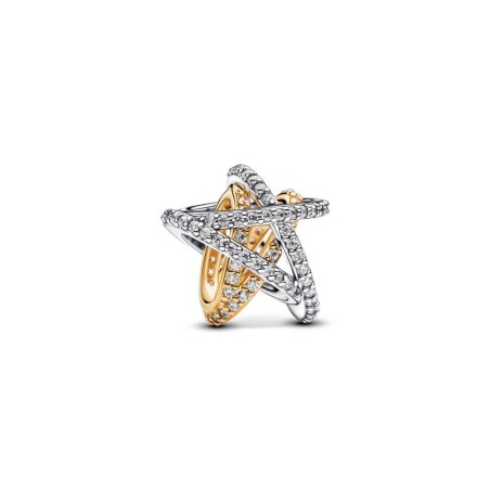 Charm en plata de ley y con un recubrimiento en oro de 14k Estrella Cruzada Brillante | Pandora Oficial