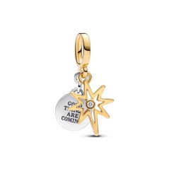 Charm Colgante Grabable en plata de ley con recubrimiento en oro de 14k y diamante sintético Estrella Polar | Pandora Oficial