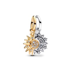 763585C01 - Charm Colgante Divisible en plata de ley con recubrimiento en oro de 14k Sol y Luna | Pandora Oficial