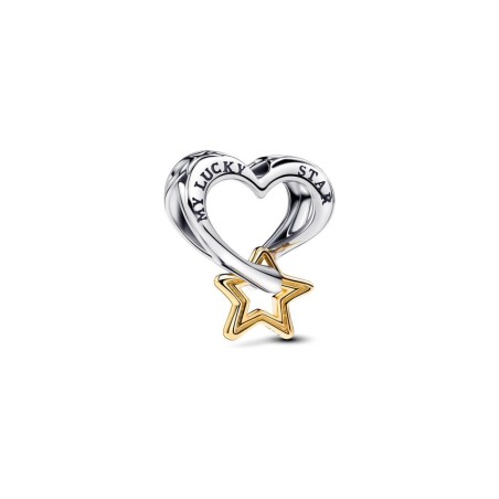 763513C00 - Charm en plata de ley con recubrimiento en oro de 14k Estrella y Corazón de la Suerte | Pandora Oficial