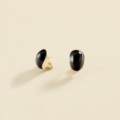 2380710-270-TU - Pendientes Largos Agatha París N-13 Negro/Oro con Cierre Omega y Esmalte