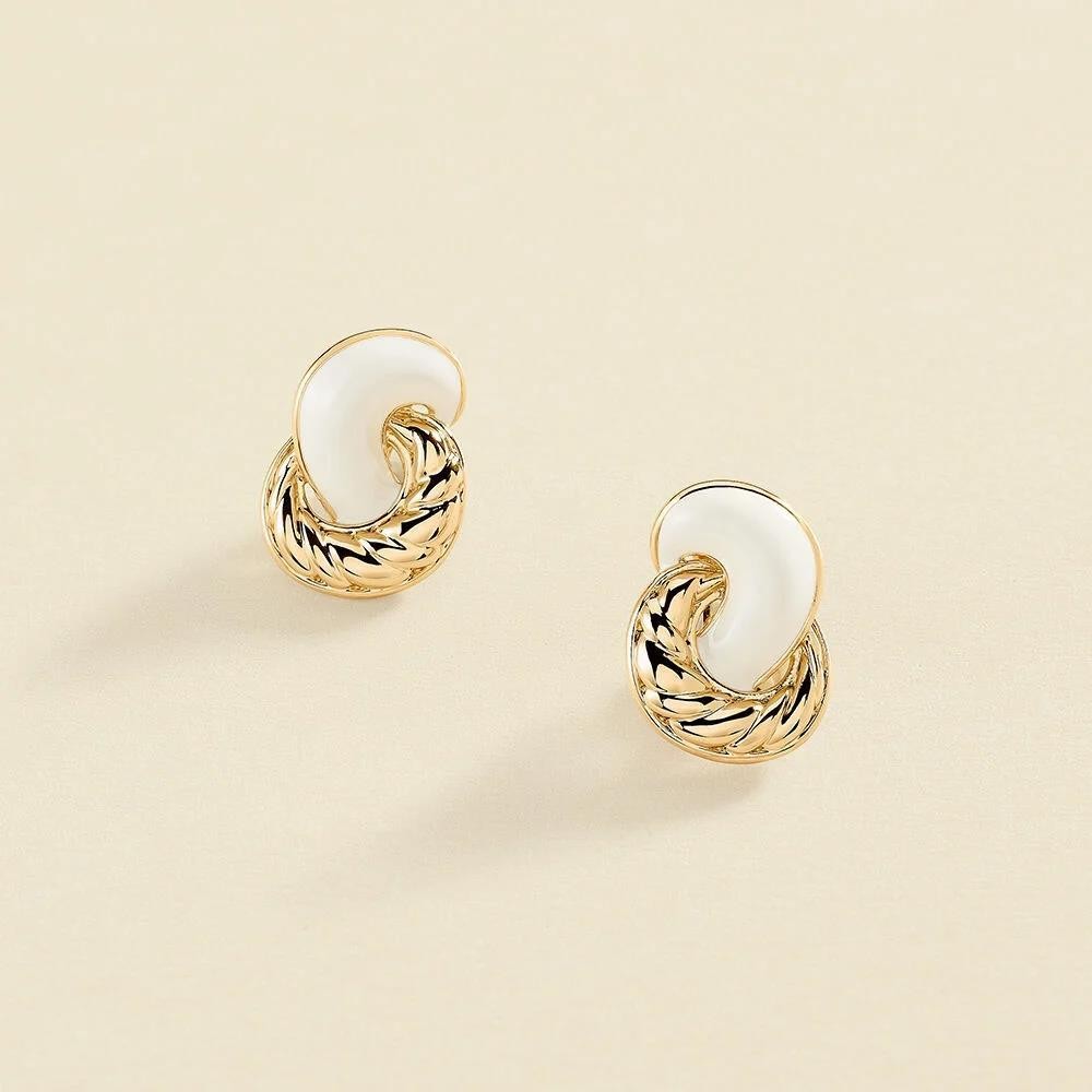 Pendientes Largos Agatha París N-13 Marfil/Oro con Clip y Esmalte